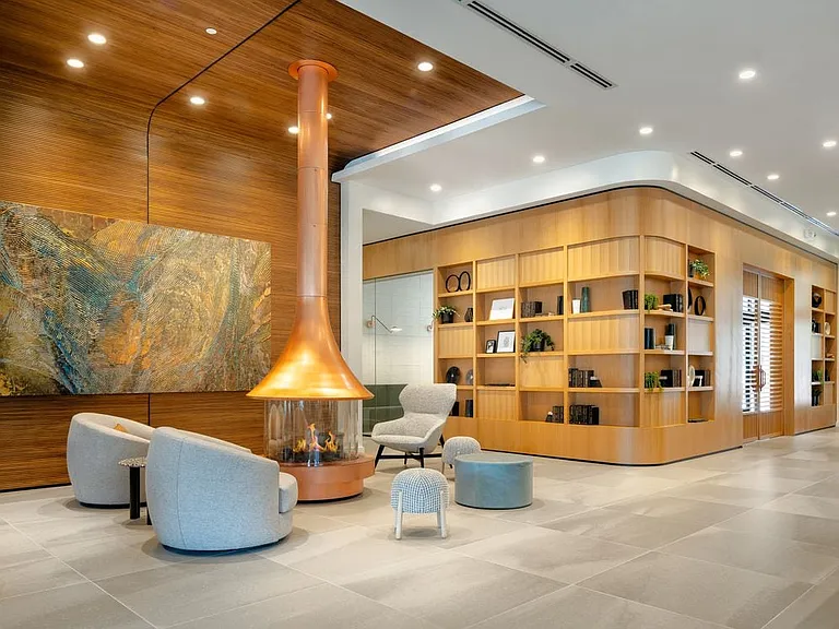 Lobby with fireplace