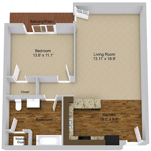 Floor plan One Bedroom Horseshoe