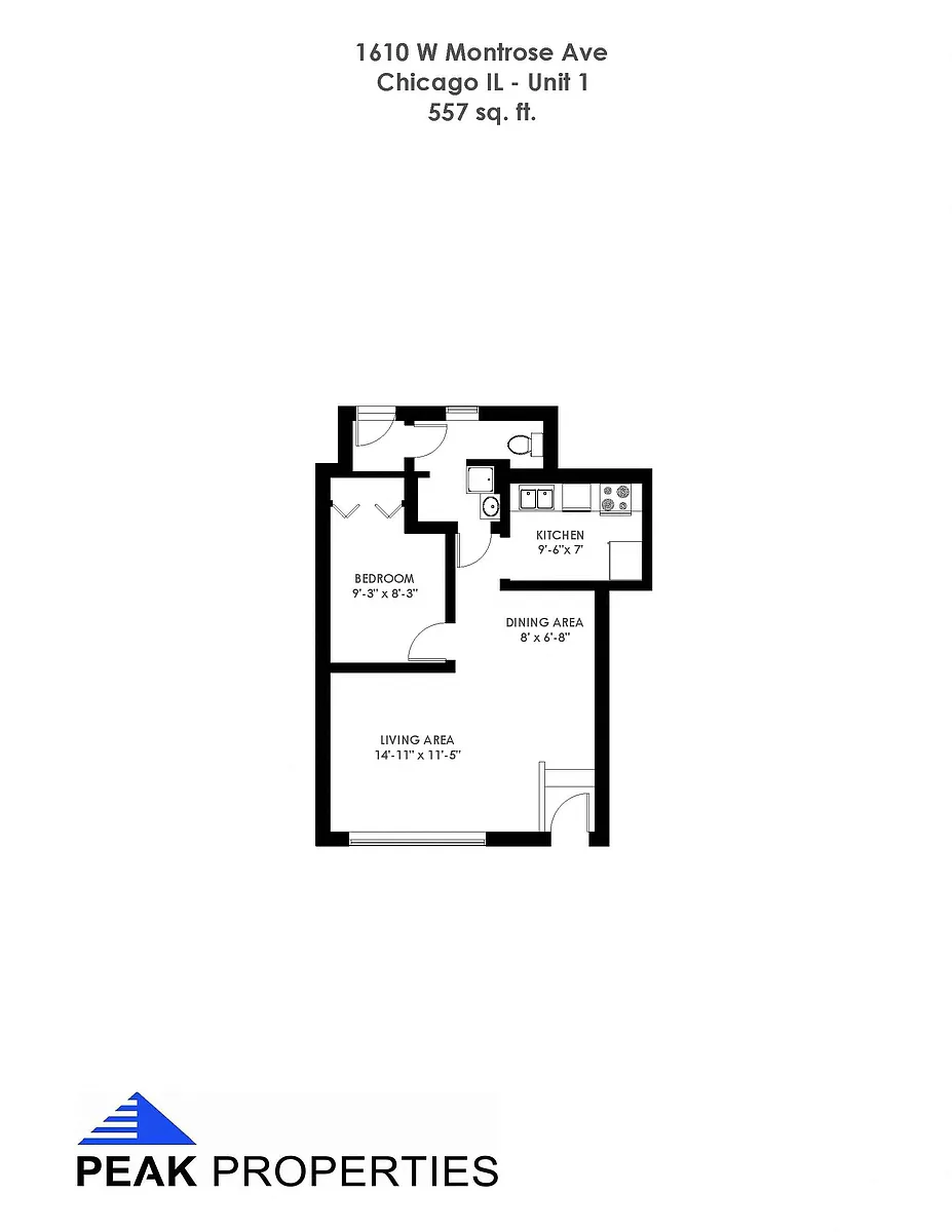 Floor plan 1 Bedroom - 1 Bathroom Includes Heat