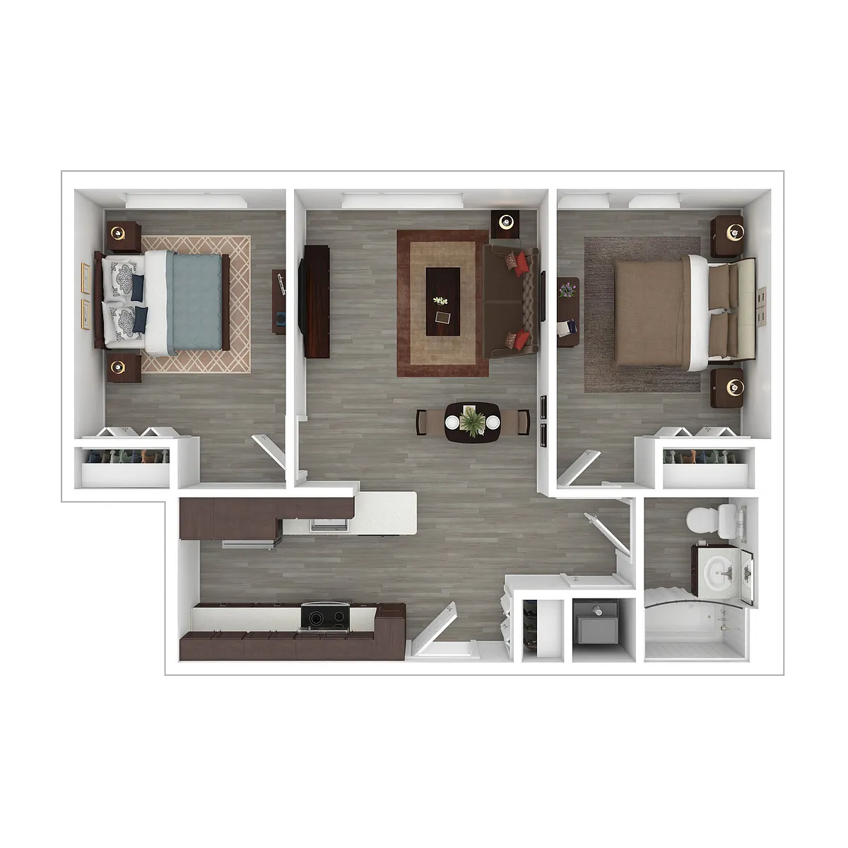 Floor plan 2 Bed, 1 Bath (Minimum and Maximum Income Limits)