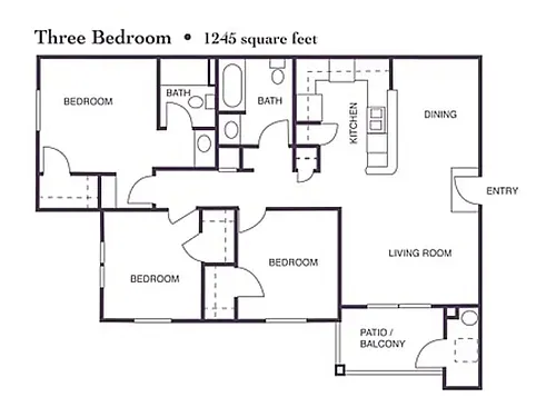Floor plan 3 Bedroom 2 Bath