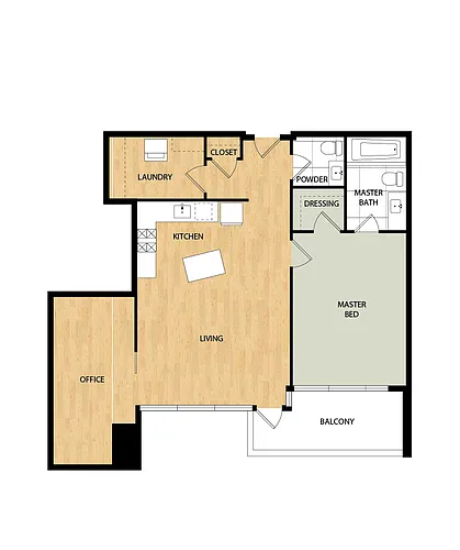 Floor plan Sidecar 1 Bed/1.5 Bath Den-St Johns