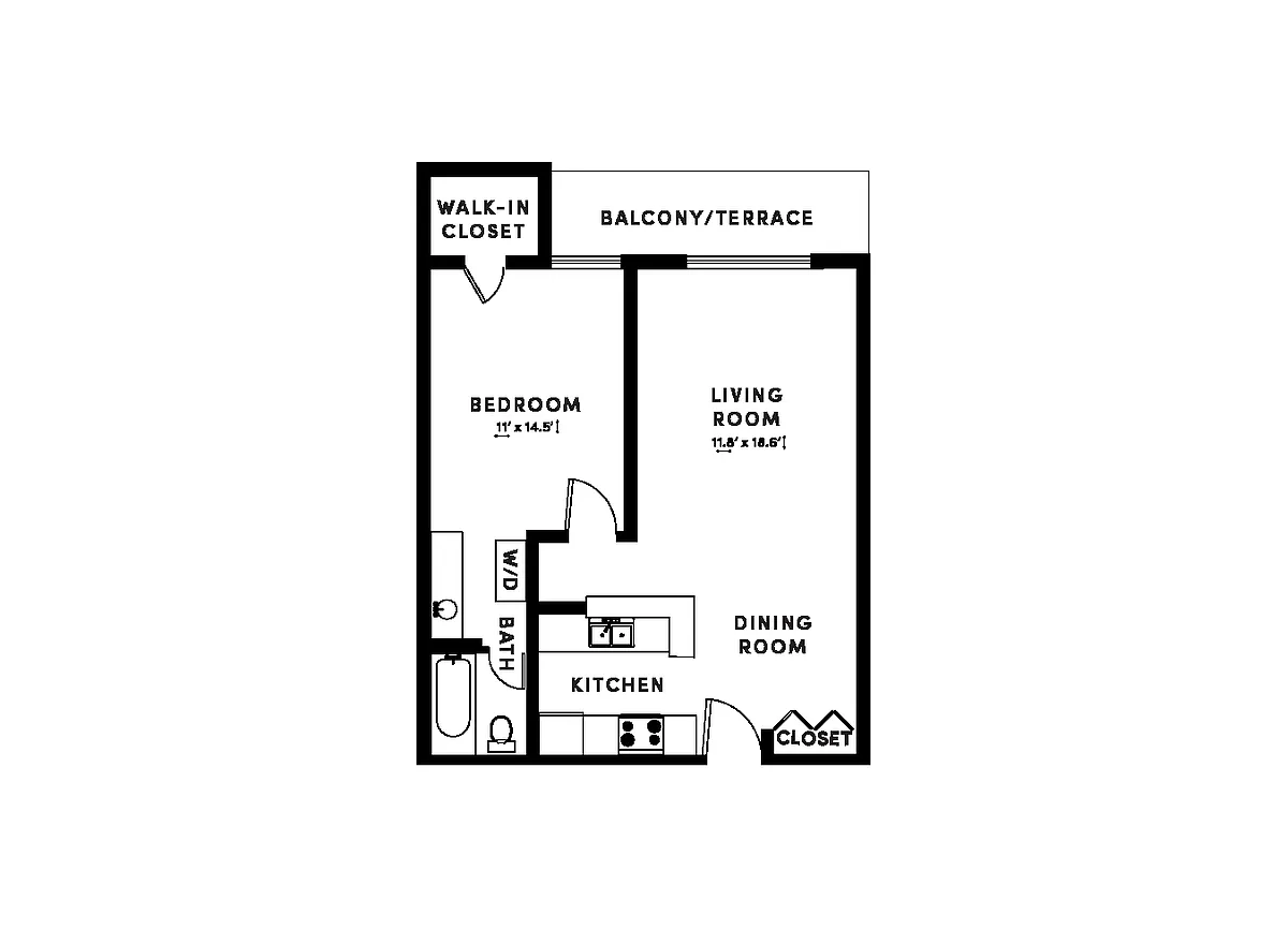 Floor plan 1 Bed/1 Bath-OC1A