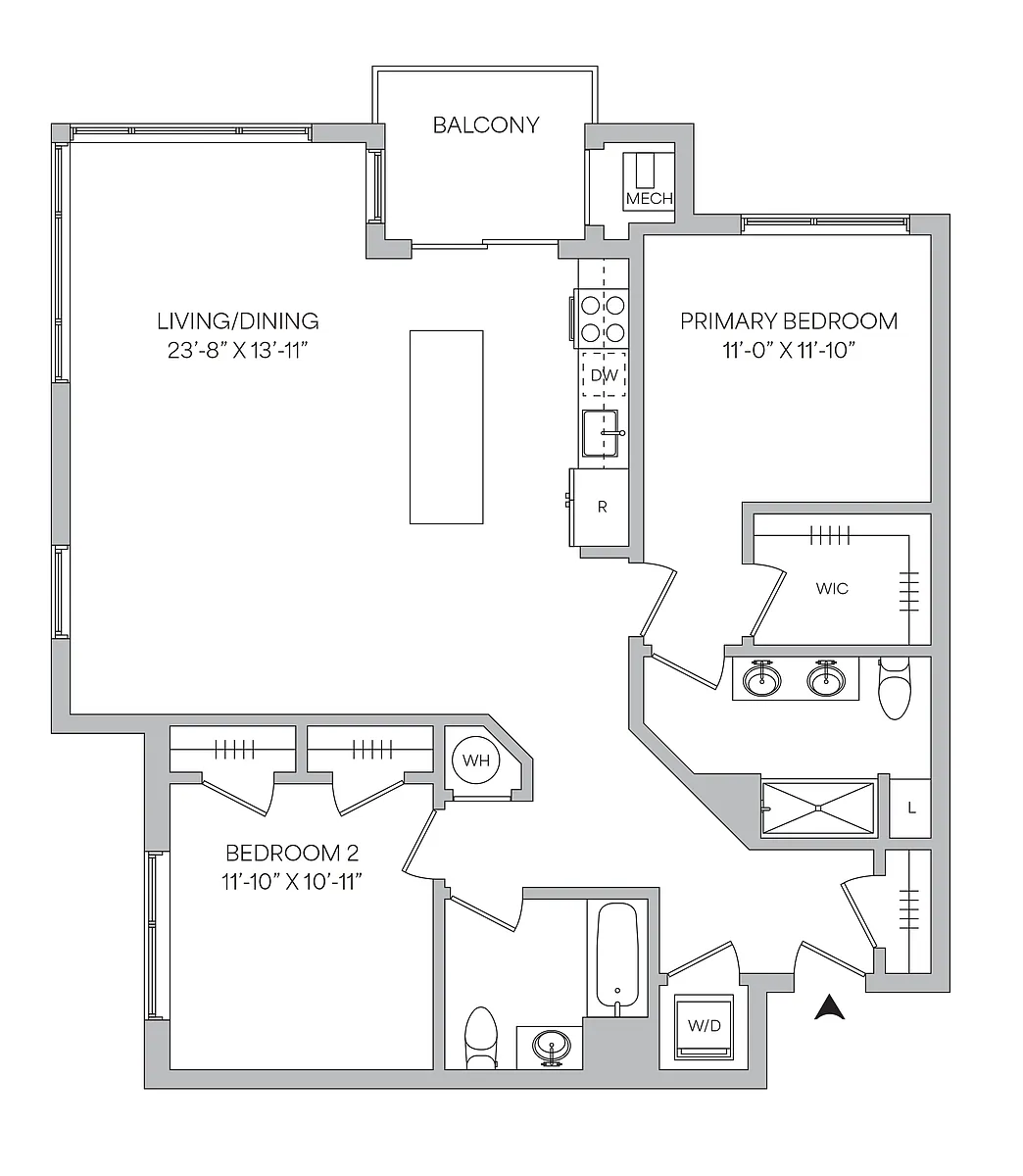 Floor plan B11 - 2BR 2BA (1265 SF)