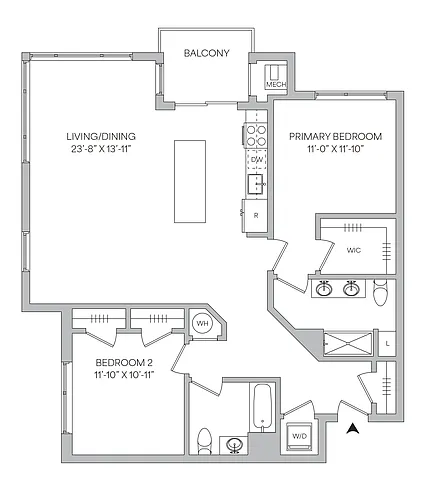 Floor plan B11 - 2BR 2BA (1265 SF)