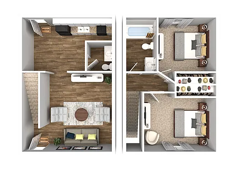 Floor plan 2 Bedroom 1.5 Bath 932 Townhome