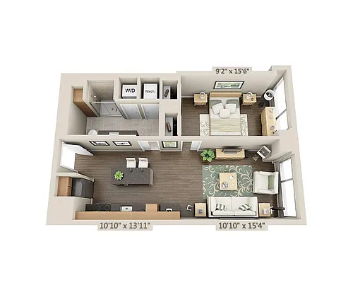 Floor plan One Bedroom A1F