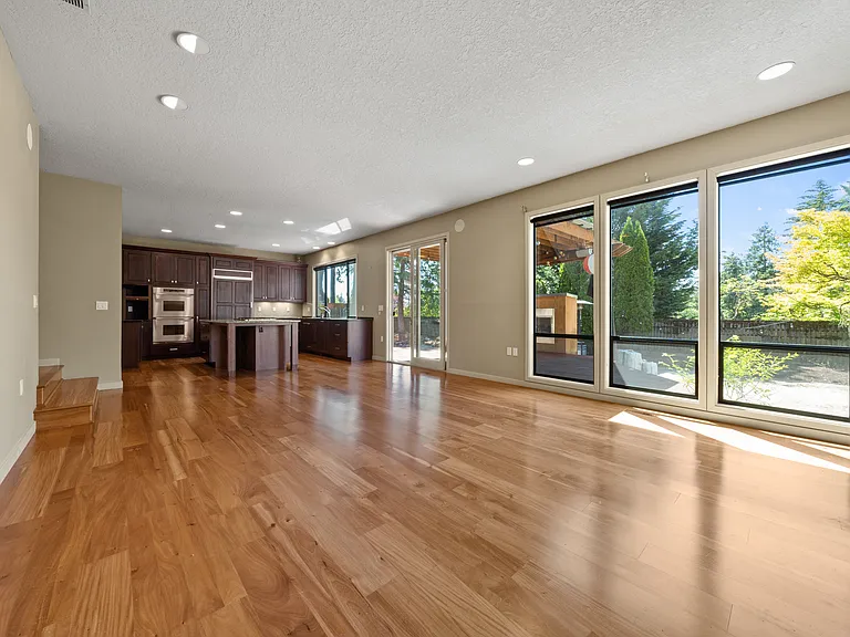Living area and kitchen view