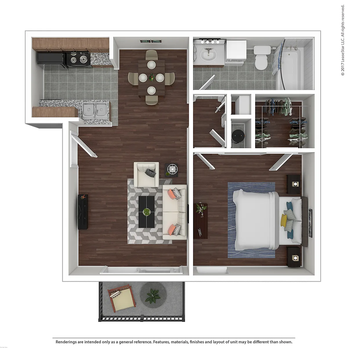 Floor plan 1 Bed 1 Bath - 605 sqft