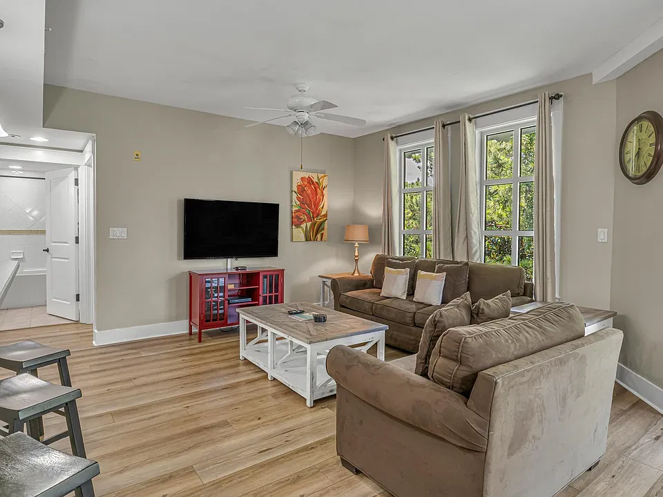 Living area provides family entertainment as well as an extra sleeping bed with the queen sleeper sofa.