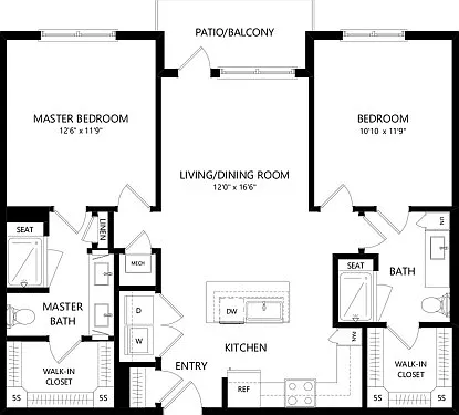 Floor plans are artist's rendering. All dimensions are approximate. Actual product and specifications may vary in dimension or detail. Not all features are available in every apartment. Prices and availability are subject to change. Floor plans are artist
