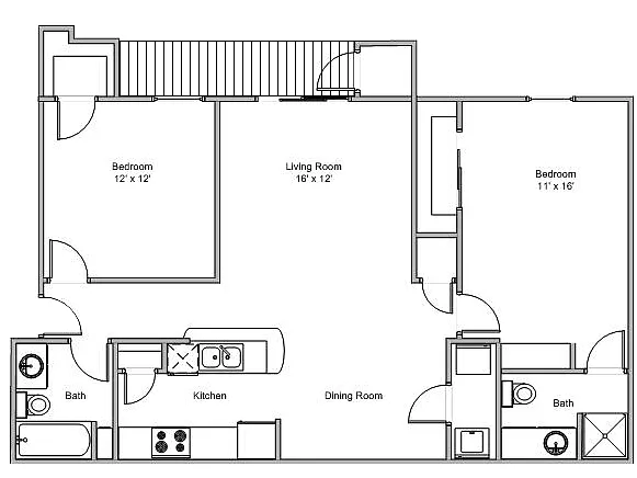 Floor plan 2 Bedroom 2 Bath Premium