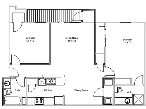 Floor plan 2 Bedroom 2 Bath Premium