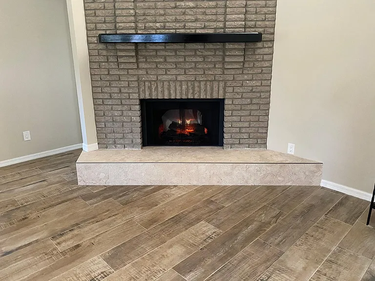 New electric fireplace insert for realistic wood burning look.