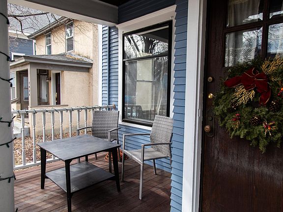 Front porch elevated above the street