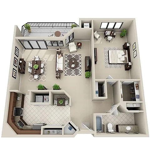 Floor plan 1 Bed 1 Bath (FS 3)