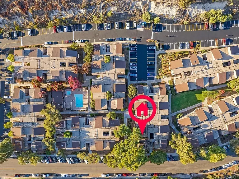 Approximate location of the unit. Note proximity to the pool facing west. The reserved parking is on the north side close to the pool.