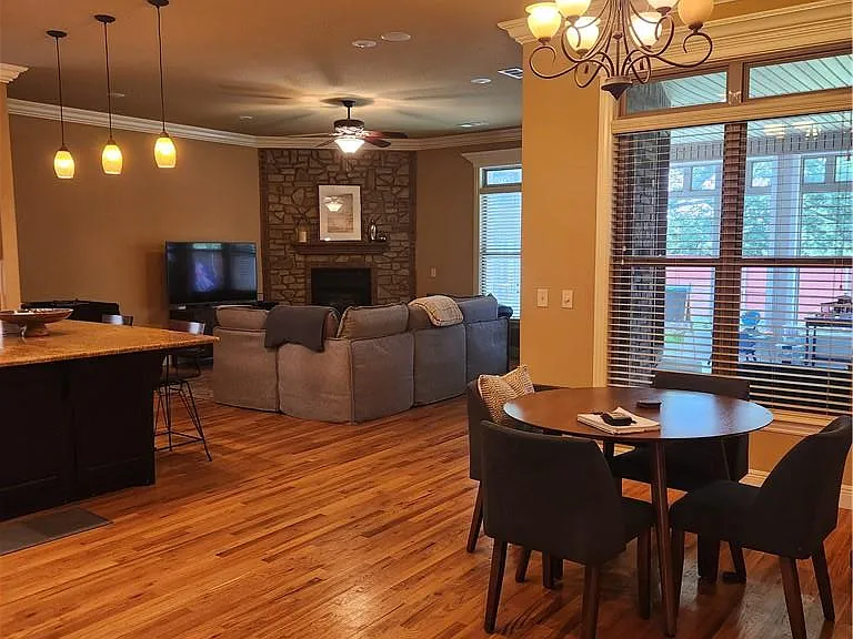 Looking into the dining, living room, kitchen
