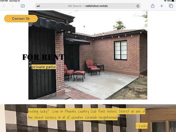 Private patio overlooking back yard. For more information go to www.rabbitsfoot.rentals