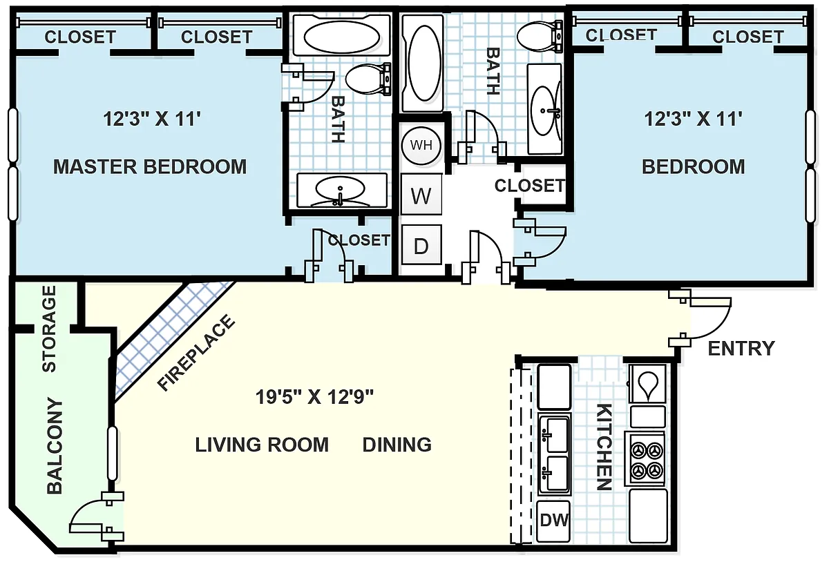 Floor plan 2 bedroom, 2 bathroom