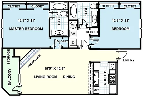 Floor plan 2 bedroom, 2 bathroom