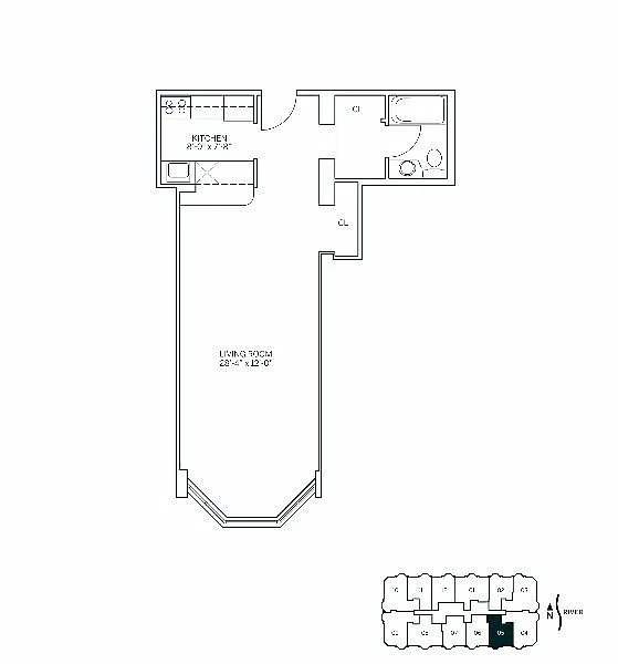 Floor plan RIVERSIDE - Studio One Bathroom