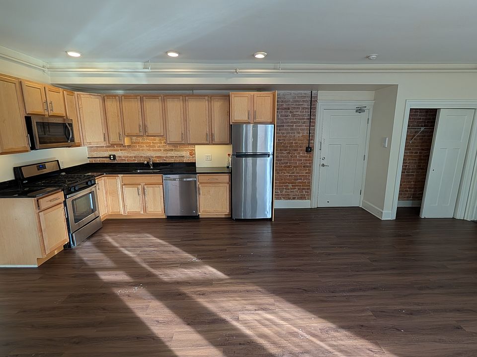 Kitchen, entryway, and large coat closet