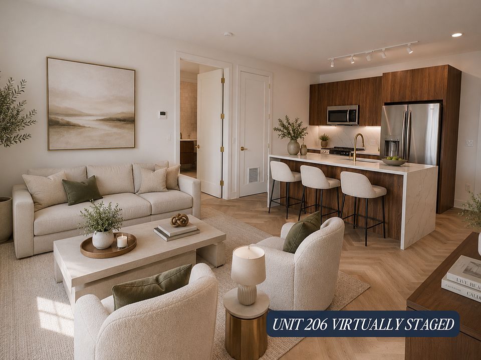 Unit 206 Virtually Staged Living Room & Kitchen