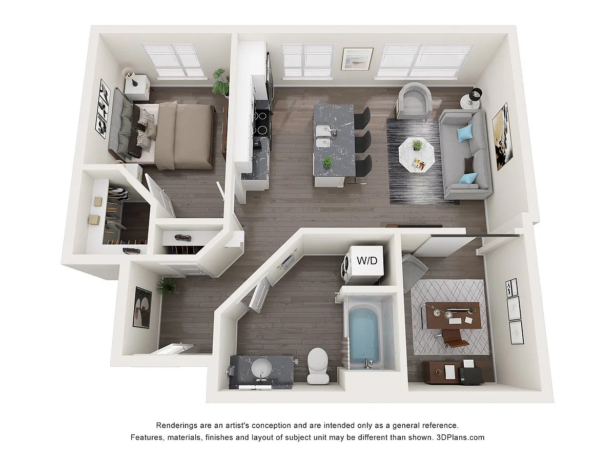 Floor plan 1 Bedroom + Den A