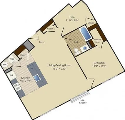 One Bedroom One Bath with Den (869 SF) One Bedroom One Bath with Den (869 SF)