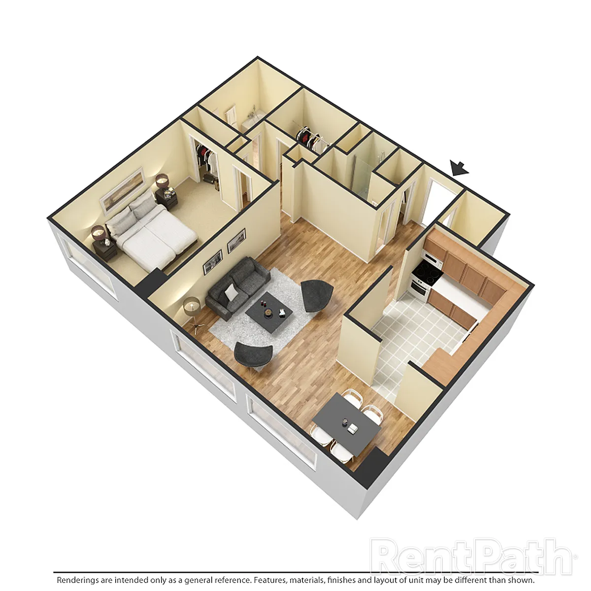 Floor plan 10H - 1 Bdrm, 1.5 Bath