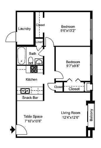 Floor plan 2 Bed 1 Bath Small