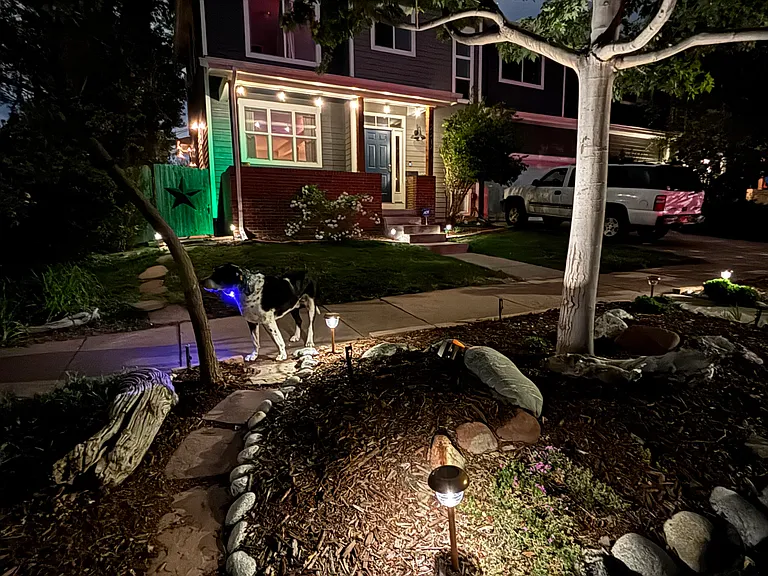 Front of house at night