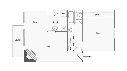 Floor plan 1 BR x 1 BA - C - Income-Restricted (50)