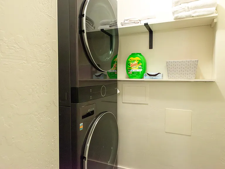 LG laundry unit and shelving area