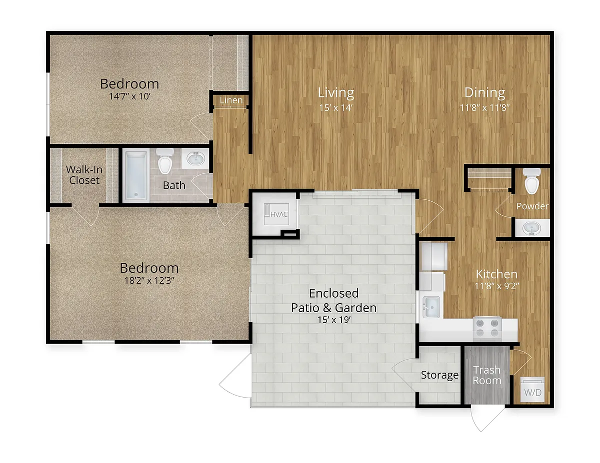 Floor plan 2 Bed x 1.5 Bath - Seville Ranch
