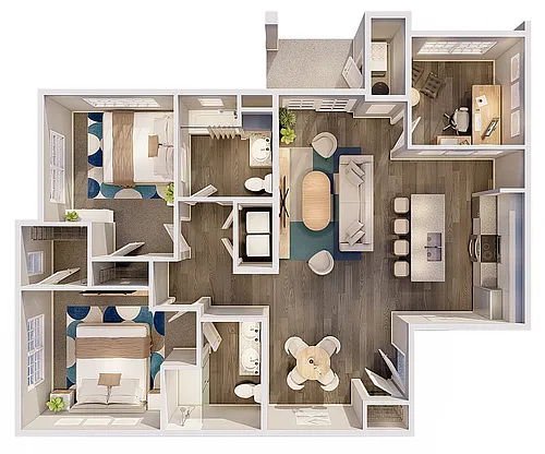 Floor plan 2 Bedroom 2 Bathroom w/ Den