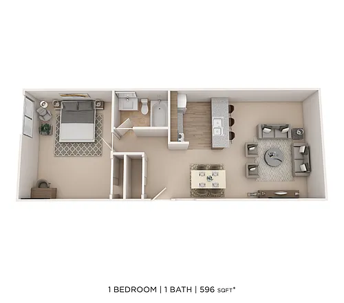 Floor plan 1 Bed 1 Bath B - 596sqft