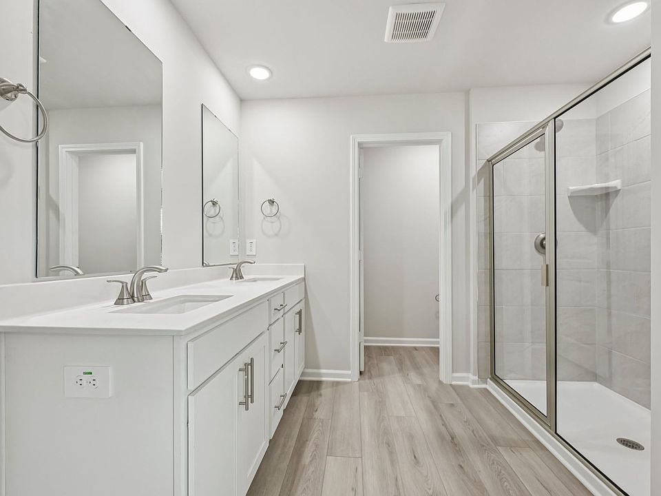 Primary bathroom in the Chatham floorplan at a Meritage Homes community in Garner, NC.