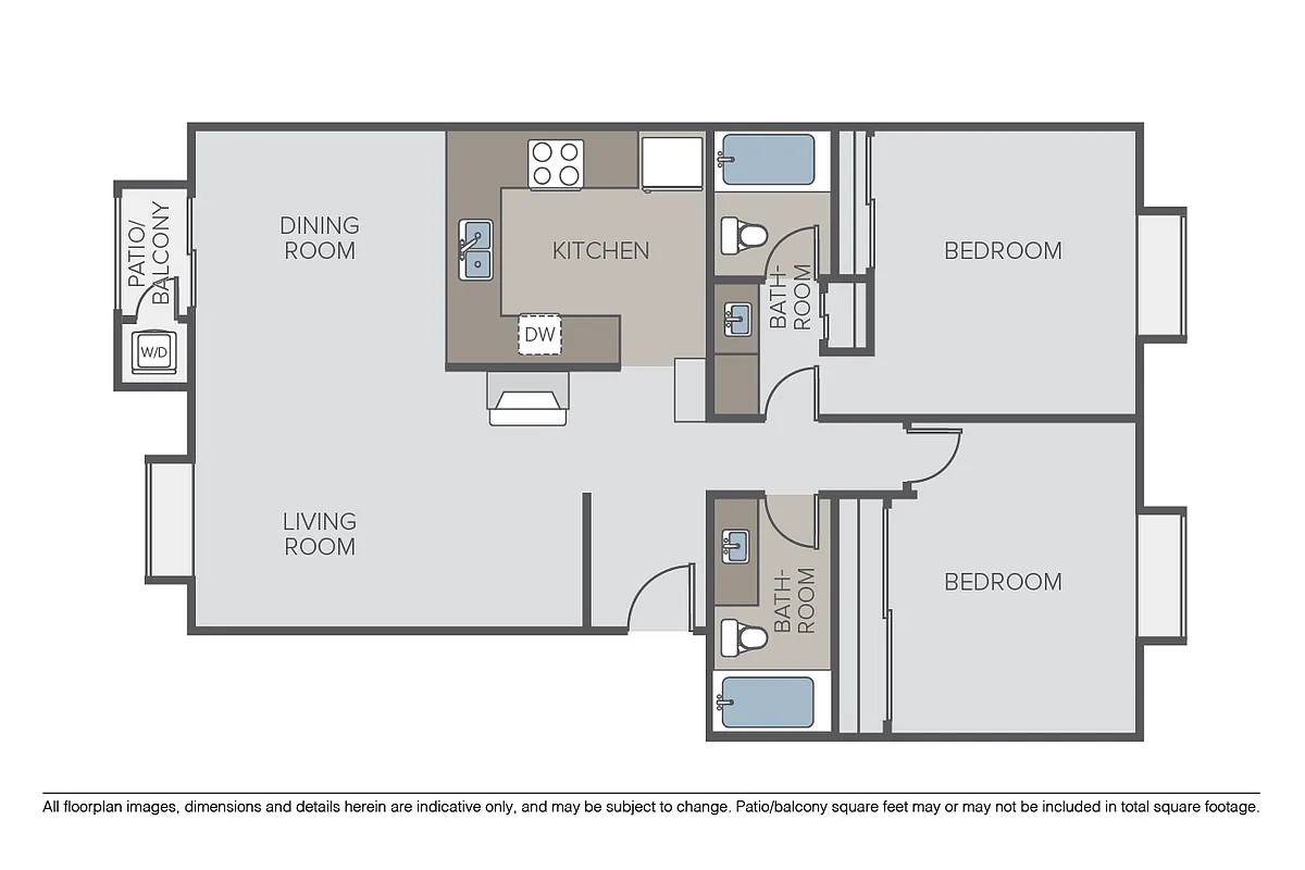 Floor plan 2 Bed 2 Bath (F)