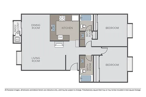 Floor plan 2 Bed 2 Bath (F)