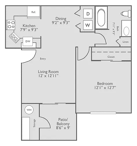 Floor plan 1 Bed, 1 Bath (60% Income Restricted)