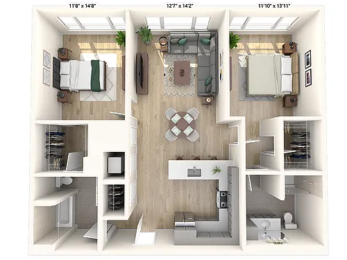 Floor plan B1 | 2 Bed | 2 Bath