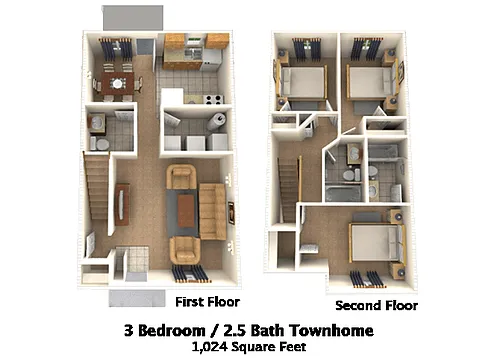 Floor plan Three Bedroom Townhome