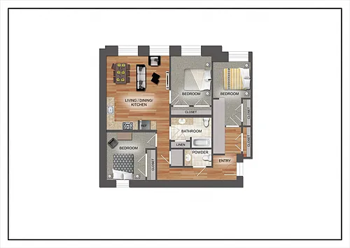 Floor plan Three Bedroom Two Bath