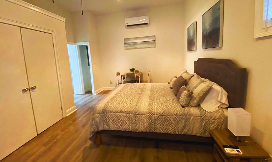 Cozy room with air conditioning for a comfortable temperature.