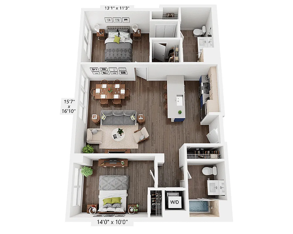 Floor plan Two Bedroom B2D