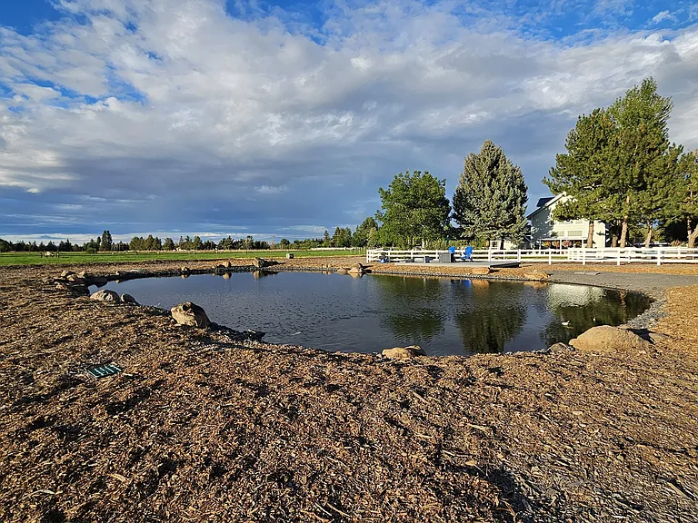 Pond and deck looking towards back of house