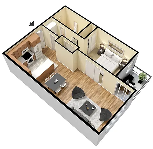 Floor plan 1 Bedroom, 1 Bath - Furnished