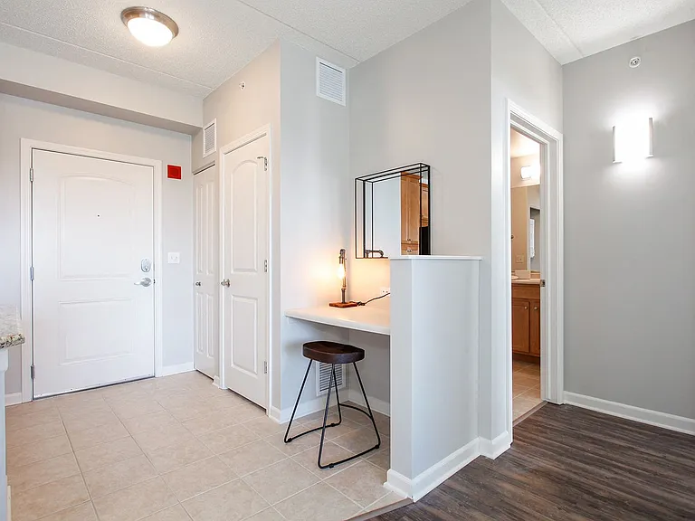 Entry nook with built-in desk and mirror